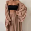 Women's Two Piece Pants 3 PcsSet Women Autumn Sexy Off Shoulder Crop Tops And Long Lantern Sleeves Wide Leg Homesuit Casual Ladies 231214