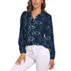 Blouses pour femmes imprimé chaîne chemisier ample Indigo bleu Net Street Wear surdimensionné femmes à manches longues chemise esthétique printemps Design haut