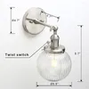 Wandlamp PhansthyVintage industriële schans verlichtingsarmatuur met mini 5,9" ronde heldere bol geribbelde glazen kap (chroom)