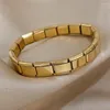 Link Pulseiras DODOHAO Chunky Aço Inoxidável Ampla Elastic Watch Band Chain Bangle Pulseira para Mulheres Declaração Trendy Gold Color Jóias