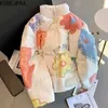 Women's Down Parkas Korejpaa Hand-painted Flower Graffiti Winter Jacket Women Korean Fashion Coat Parka Mujer Sweet Warm Clothes Outwear Ladies TopsL231215