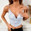 Women's Tanks Sexy Women Attractive Deep V-Neck Camisole Laser Reflective Cropped Tank Tops Black Grey Silver Club Street Style XS-XL