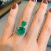 Cluster Rings Fine Temperament Lovely Round Heart Shaped Emerald Crystals 925 Sterling Silver Ring Accessories Wedding Party Jewelry Gifts