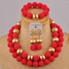 Ожерелье Серьги Набор Костюм Африканские украшения Красные бусины Имитация жемчуга