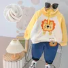 Clothing Sets Autumn and Winter New 0-4-year-old Baby Cute Cartoon Bear Set Boys and Girls Plush Sweater Two piece Children's Sweatshirt 231215