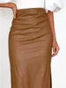 Skirts Wsevypo Women's PU Leather Long Skirt Chic Elegant Fashion Solid Color High Waist Wrap Pencil For Party Work Office