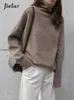 Kvinnors tröjor Jielur Turtle Neck Cashmere Ströja kvinnor Koreansk stil Löst varm stickad Pullover Winter Outwear Lazy Oaf Female Hoppers 231214