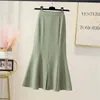 Skirts Skorts Fishtail Solid Skirt for Women Spring Autumn High Waist Slim Mid-Length Slit Sheath Black Long Skirt Women Suit Fabrics 231215