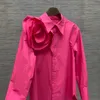 2024年春の手作りのバラの女性のブラウスデザイナーホワイト/ピンクの綿の長袖シャツ12152