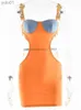 Urban Sexy Dresses Articat Metal Shell Spaghetti Strap Women Dress Orange Patchwork Hollow Out Maxi Dress Fe Skinny Elegant Party Clubwear 2022L231215