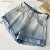 Shorts pour femmes Vintage dégradé Denim Shorts femmes 2023 été taille haute minceur rose jean court coloré décontracté jambe large bride ShortsL231215