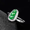 Cluster ringen 925 zilveren natuurlijke groene Jadeïet Bean kralen Lucky Finger Ring S925 verstelbaar certificaat bruids luxe Jade Vintage sieraden