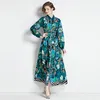 Boutique Women Printed Dress 2024 Spring Autumn Maxi Dress High-end Fashion Lady Retro Printed Long Dresses Long Sleeve Dress Party Runway Dresses