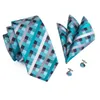 Neck Ties Mens Necktie 85cm Wide Plaid Blue Silk Wedding Tie Pocket Square Cufflink Set Brooch Gift for Men Hitie Designer 231214