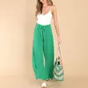 Kvinnors byxor 2023 Solid Color Wide Ben Loose Fashion Ladies Strappy Casual Trousers Culottes for Women Plus Size Flare