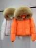 Parka da donna Janveny Grande pelliccia di procione naturale con cappuccio Piumino invernale da donna Piumino corto Cappotto soffice Donna 90% piumino d'anatra Parka di pane spesso 231214