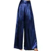 Damesbroeken Metallic Glanzend Losse Sexy Hoge Taille Wijde Pijpen Broeken Streetwear Clubwear Office Lady Uitlopende Rechte