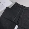 Kadın Pantolon 2023 Sonbahar/Kış Koyu Gri Elastik Bel Çekme Halat Gevşek Yün Düz Bacak Geniş