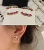 2024 Boucle d'oreille de charme de qualité de luxe avec diamant de couleur noir et rose en plaqué or 18 carats avec boîte de timbre PS3548A