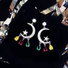 Brincos pendurados yingacc925 prata agulha lua estrela de cinco pontas temperamento coringa longo acessórios de moda jóias femininas