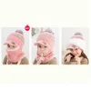 Berets Winter Kids Outdoor Thick Warm Knitted Hats Girls Boys Face Cover Hairball Mask Balaclava Hat Child Plus Fleece Plush Beanies