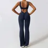 Lu Lu Align 2024 Nylon Women Yoga Gym Set Sports Rompers Deep V Back Fitness Workout Pant Flare Leggings One Piece Jumpsuit Active Wear Lemons LL träning