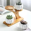 Piatti decorativi Staffa di bambù Fiore Succulente Vaso Rack Stand Scaffale Mini Bonsai Organizzazione Desktop Ornament Display Decorazioni per la casa