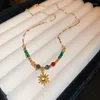 Anhänger Halsketten Harz Runde Perlenkette Sonnenblume Halskette Für Frauen Licht Luxus Retro Party Schmuck