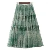 Skirts BabYong Aesthetic Print Fluffy Tutu Tulle Long For Women 2023 Patchwork Tiered A Line High Waist Pleated Maxi Skirt Female