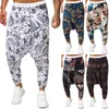 Pantalon pour hommes 2023 Peinture à l'encre imprimée en vrac coton et lin imprimé bouquet de fleurs pieds grande taille mode loisirs L hommes coupe décontractée