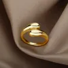 Anéis de casamento de aço inoxidável liso duplo anel de contas para mulheres aberto ouro geométrico casamento casal anel estético jóias presente 231214