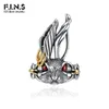 Bröllopsringar F.I.N.S S925 Pure Sterling Silver Gold Cool Punk Rabbit Retro Old Design Thai Silver Hiphop Rock Finger Jewelry Accessories 231214