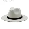 Chapeaux larges seau Nouveau noir blanc jaune hommes laine Fedora chapeau à large bord femmes Imitation laine dames Fedoras Jazz chapeau ceinture casquettes melon feutre chapeaux YQ231215