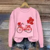 Felpe con cappuccio da donna Moda girocollo Casual San Valentino Ciclismo Love Balloon Rose Stampa Felpa a maniche lunghe