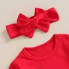 Conjuntos de roupas Bebê Menina Dia dos Namorados Outfits Manga Longa Coração Carta Imprimir Footed Romper com Headband Set Roupas Infantis