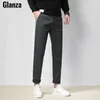 Men's Pants Thicken Winter Slim Straight Smart Casual Trousers Solid Office Suit Man Male Korean Business For Mens