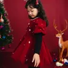 Robes de fille Vêtements pour enfants Filles Robe de velours rouge Fête de Noël Fleur Perle à manches courtes Enfants Princesse Robe Robe pour bébé 231215