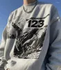 Sweats à capuche pour hommes RRR123 pull en peluche pur coton avec lettres slogans imprimés High Street Patchwork ample gris
