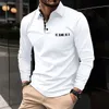 Herrpolos vårens höstens lapel polo skjorta långärmad design casual mode toppkläder mäns knapp bröstficka polo skjorta q231215