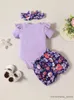 Kläder sätter 3st flickor kortärmade persikhjärta bomull onesie + blommiga byxor mode koreansk version av baby kostym sommarkläder 0-18m R231215