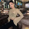 Women s Sweaters Mesh Top Long Sleeve T Shirt Women See Through Crop Fall Winter Clothes Y2K 2000s Flare Streetwear Print Graphic Tees 231215