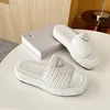 Thick Bottom Sandals Women Slippers Luxury Triangle Logo Sandals Slipper On Gold Buckle Slip On White Black Brown Pool Lady Woven Outdoor Platform Casual Sandals