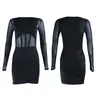 Casual Dresses Sexy Black Mesh Patchwork Corsets Mini Dress For Women Long Sleeve Square Neck Bodycon Short Party Club Outfit