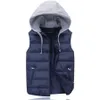 Heren Vesten Heren Gewatteerde V Herfst Winter Jaets Met Capuchon Bovenkleding I Warme Mouwloze Jas Casual Vest Heren Cloing Mannelijke Marine Topsyolq