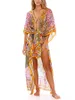 Kolorowy nadruk kwiatowy kwiecisty nadruk kwiecisty i pokrywka bikini i pokrywka wyjściowa sukienka w stylu Kąpiec Kąpiec Sexy / Kimono 2023