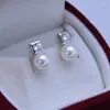 Orecchini pendenti con perla d'acqua dolce da 8-9 mm bianca forte luce quasi impeccabile per donna Argento S925