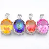 10 Pcs Lot Unique Mix Rainbow Crystal Zircon Gemstone 925 Sterling Silver Pendants Necklace for Women Bi Colored Tourmaline Penda2759