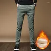 Pantalones para hombres Invierno Fleece Cálido Pana para grueso Casual Negocios Moda Elástico Terciopelo Negro Gris Verde