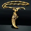14k Yellow Gold Dragon Head Pendant Necklace Wolf Tooth Amulets And Talismans Cool Necklace For Women And Men