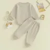 Kledingsets 2023-09-05 0-24M pasgeboren baby herfstoutfits meisje jongen effen kleur ronde hals oversized sweatshirt romper broek kledingset